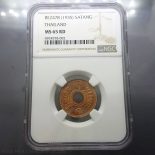 1935 – Grading coin, 1 satang, copper hole, MS 65 RD NGC