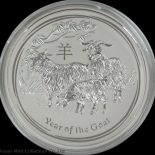 2015 1 KILO Silver KG Lunar Year of the GOAT Perth Mint Australia Round Capsule