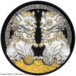 2020 - 1$ - Guardian Lions Pixiu - Black & White - 1 Oz Silver Coin
