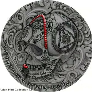 2018 1 Oz Silver CARVED SKULL BONES OF ST. ALOYSIUS GONZAGA Antique Coin