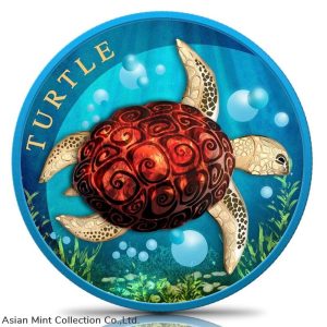 2022 - 1 oz Silver New Zealand Sea Turtle - Space colored and painted w Box & COA