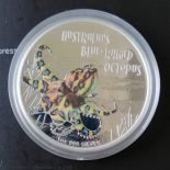 2008 Australia Blue-Ringed Octopus 1 Oz Silver Proof Coin with Color – Perth Mint