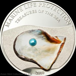 2010 - Palau Silver $5 Marine Life Protection Blue Pearl Oyster