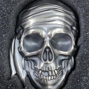 2017 1 oz Palau Pirate Skull High Relief Antiqued Silver Coin
