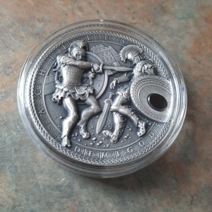 2017 - 2 Oz Silver $2 Niue Demigods ACHILLES VS HEKTOR Antique Finish Coin