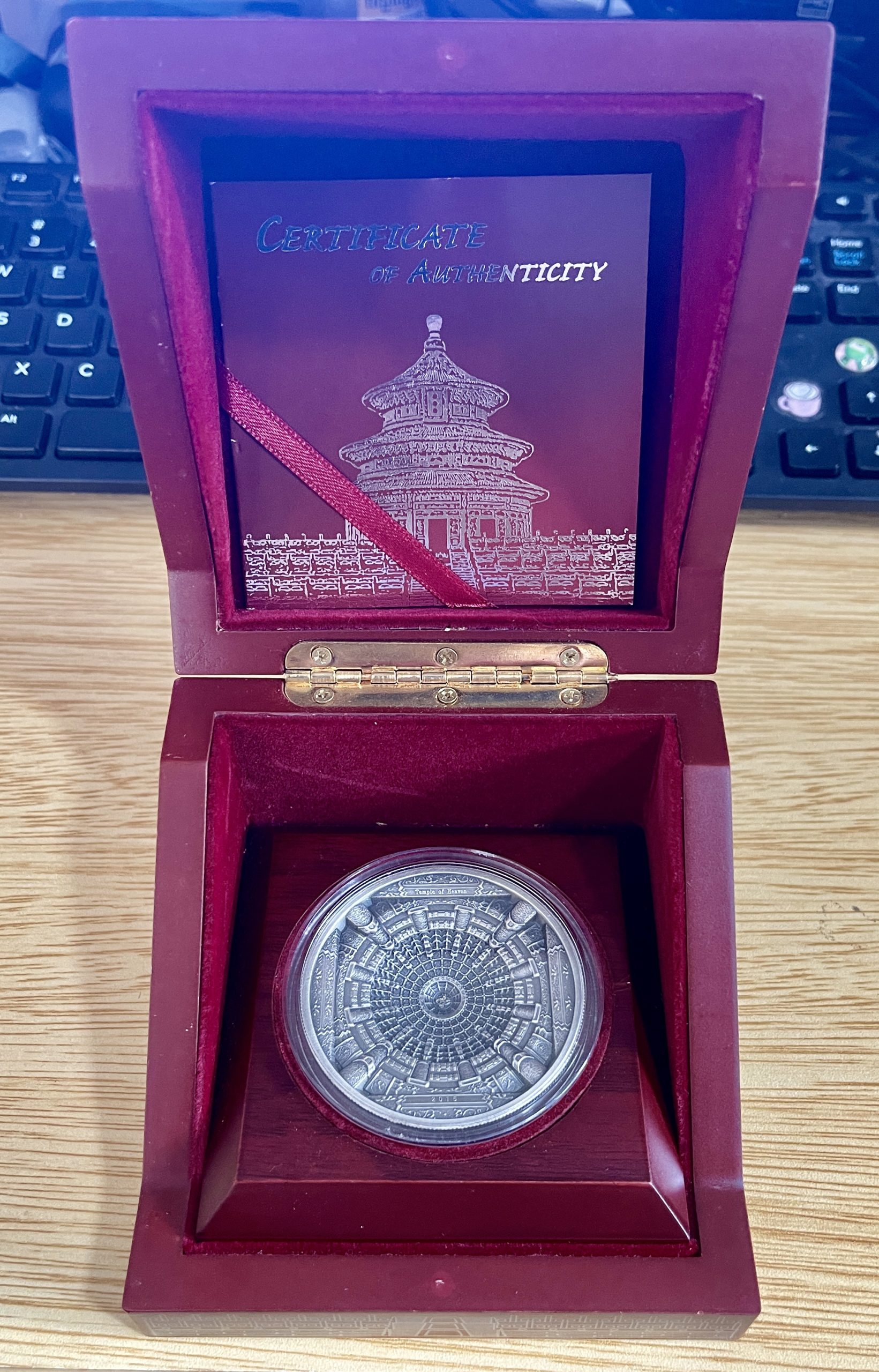 1 2015 - Cook Islands TEMPLE of HEAVEN BEIJING $20 Silver coin Antique Ultra High Relief Concave Shape
