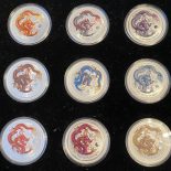 2012 –  Silver and gold proof coins, Australia’s 10-color dragon set