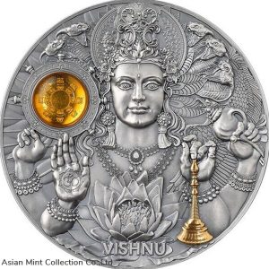 2023 - Vishnu Divine Faces of the Sun 3 oz Antique finish Silver Coin 5$ Niue
