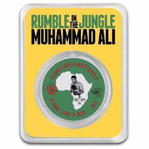Muhammad Ali Rumble in the Jungle 1oz 999 Silver Colored Niue 2023 Blister-