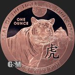 2022 – 1 OZ YEAR OF THE TIGER ROUND 1 Oz .999 Pure Fine Copper BU GSM