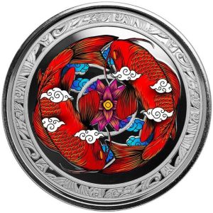2023 - Koi Fish 1 Oz 999 Silver Color Fiji 1 Dollar Proof with Original Packaging