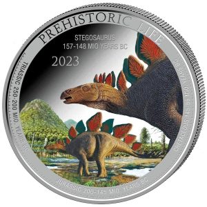 2023 - Prehistoric Life Stegosaurus (12.) 1 oz 999 Silver Colored Color Congo