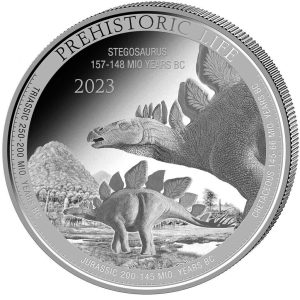 2023 - Prehistoric Life Stegosaurus (12.) Silver Coin 1 oz 999 Silver Congo ST