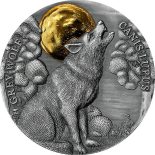 2021 – Grey Wolf Wildlife in the Moonlight 1/2 oz Antique finish Silver Coin Ghana