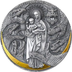 2021 - The Lady and the Dragon Apocalypse 3 oz Antique finish Silver Coin Cameroon