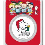 2023 – Peanuts® Snoopy Santa Holding Woodstock Colorized .999 Silver TEP & Velvet Bag