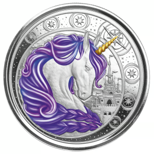 2023 - Ghana Unicorn ""Aurora"" 1oz Silver 999 Color with Certi Log Coincard