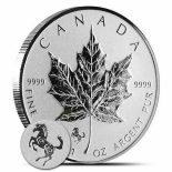 2014 $5 Canada Silver *Lunar Horse Privy Mark* REVERSE PROOF Maple Leaf 1 ounce