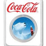 Coca-Cola® 1 oz Silver Polar Bear Colorized Round In TEP & Blue Velvet Gift Bag
