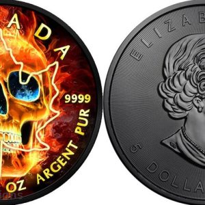 2018 - 5 Dollars BURNING SKULL Maple Leaf Ruthenium 1 Oz Silver Coin 5$ Canada