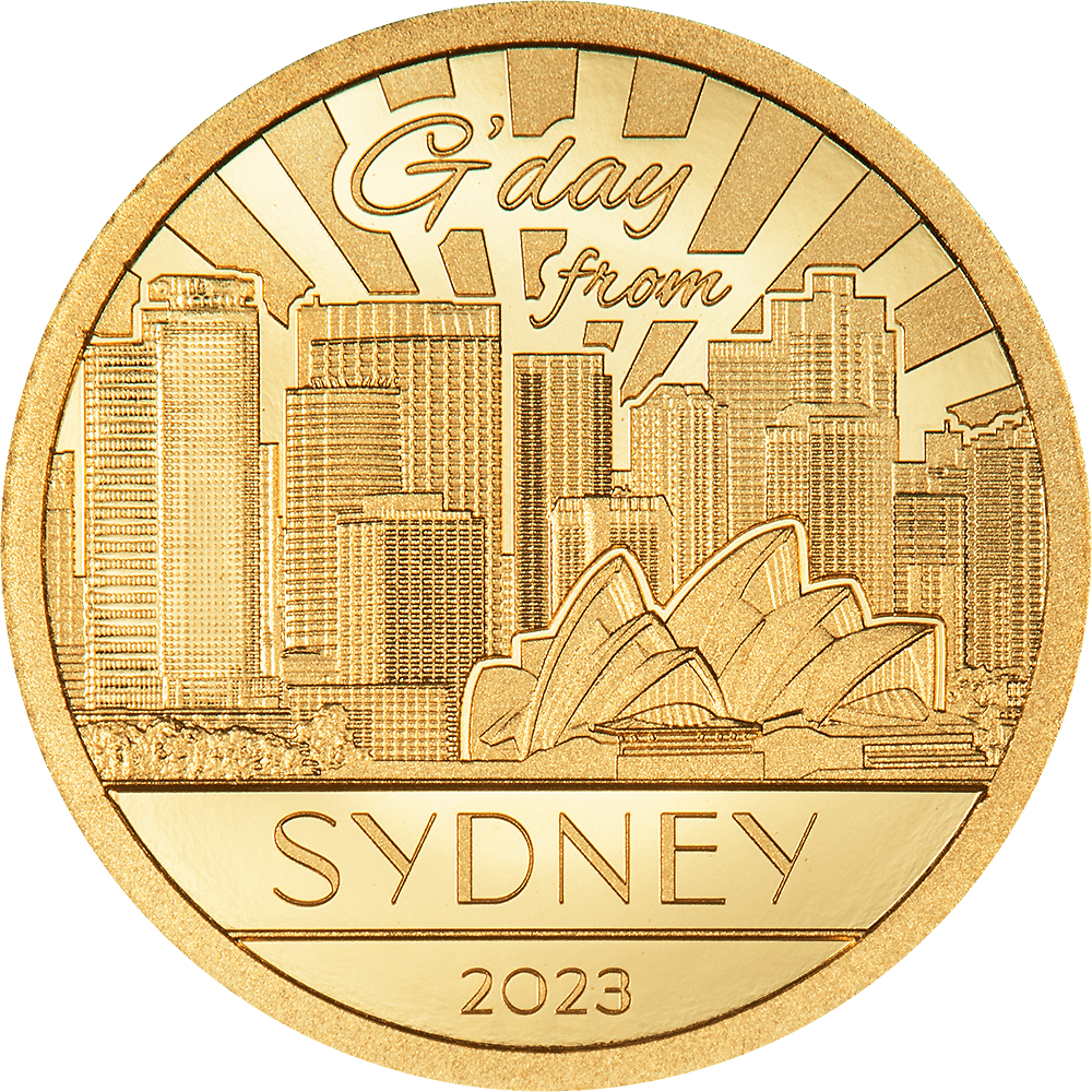1. 2023 Cook Islands Big City Lights Sydney 0.5g Gold Proof Coin