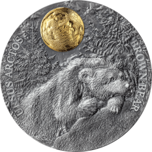 2023 - Brown Bear Wildlife in the Moonlight 2 oz Antique finish Silver Coin Niue