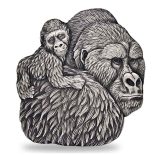 2023 – 1 Oz Silver Coin Chad 5000 CFA Gorilla & Child Shaped Antiqued High Relief
