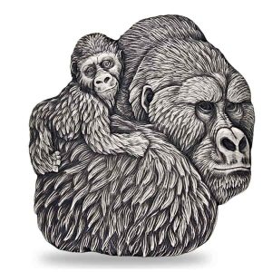 2023 - 1 Oz Silver Coin Chad 5000 CFA Gorilla & Child Shaped Antiqued High Relief