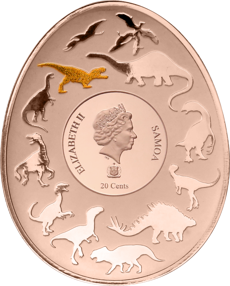 2.2022 - Samoa 20cents Dinosaurs in Asia 3 Tarbosaurus Curved commemorative coin png