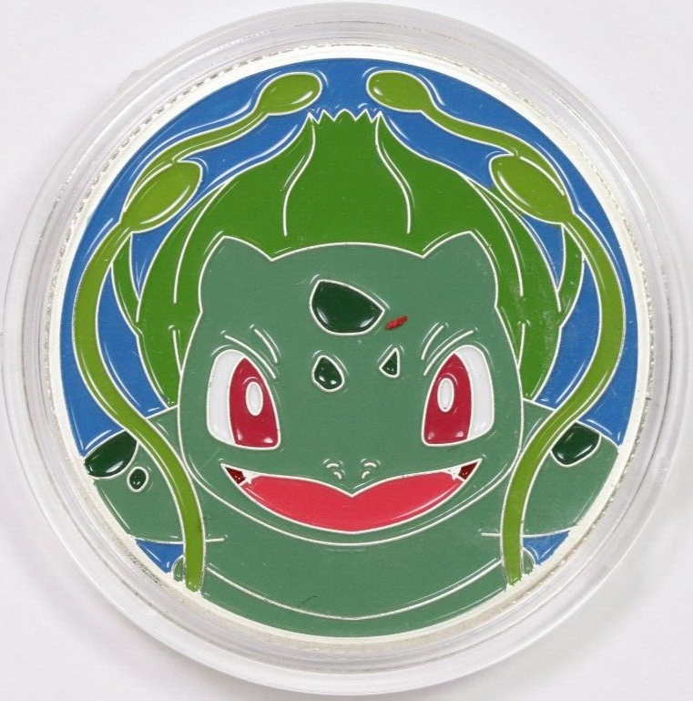 3.Pokemon Gotta Catch 'Em All BULBASAUR Enameled 1 oz Silver Round Coin charizard png