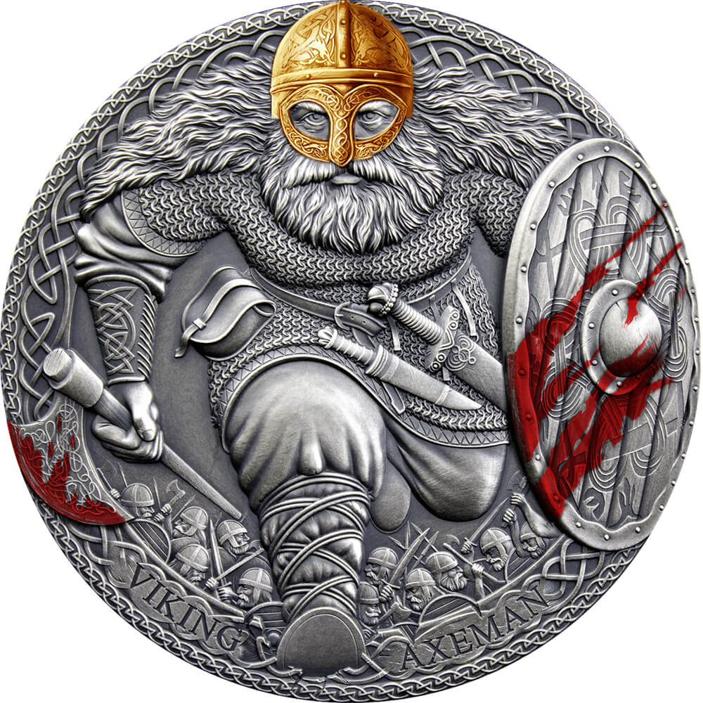 1 2020 - AXEMAN VIKING Legendary Warriors 3 Oz Silver Coin 3000 Francs Cameroon
