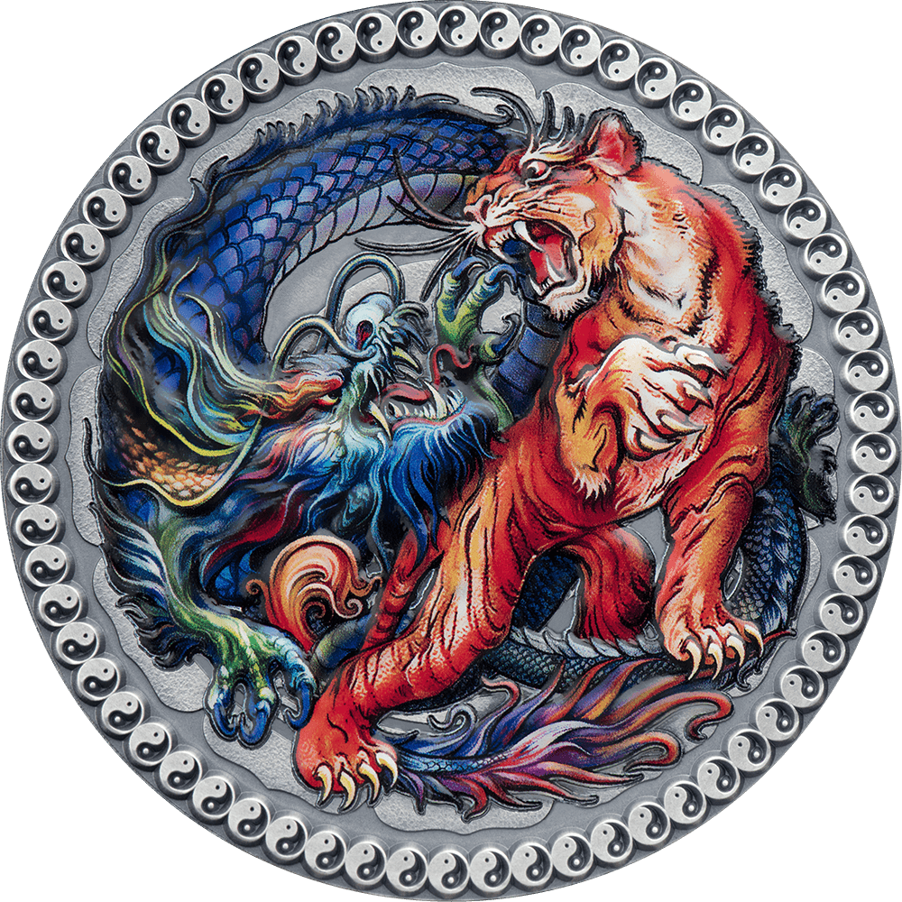 1 2022 - Tiger and Dragon Oriental Culture Collection Silver Coin Republic of Ghana