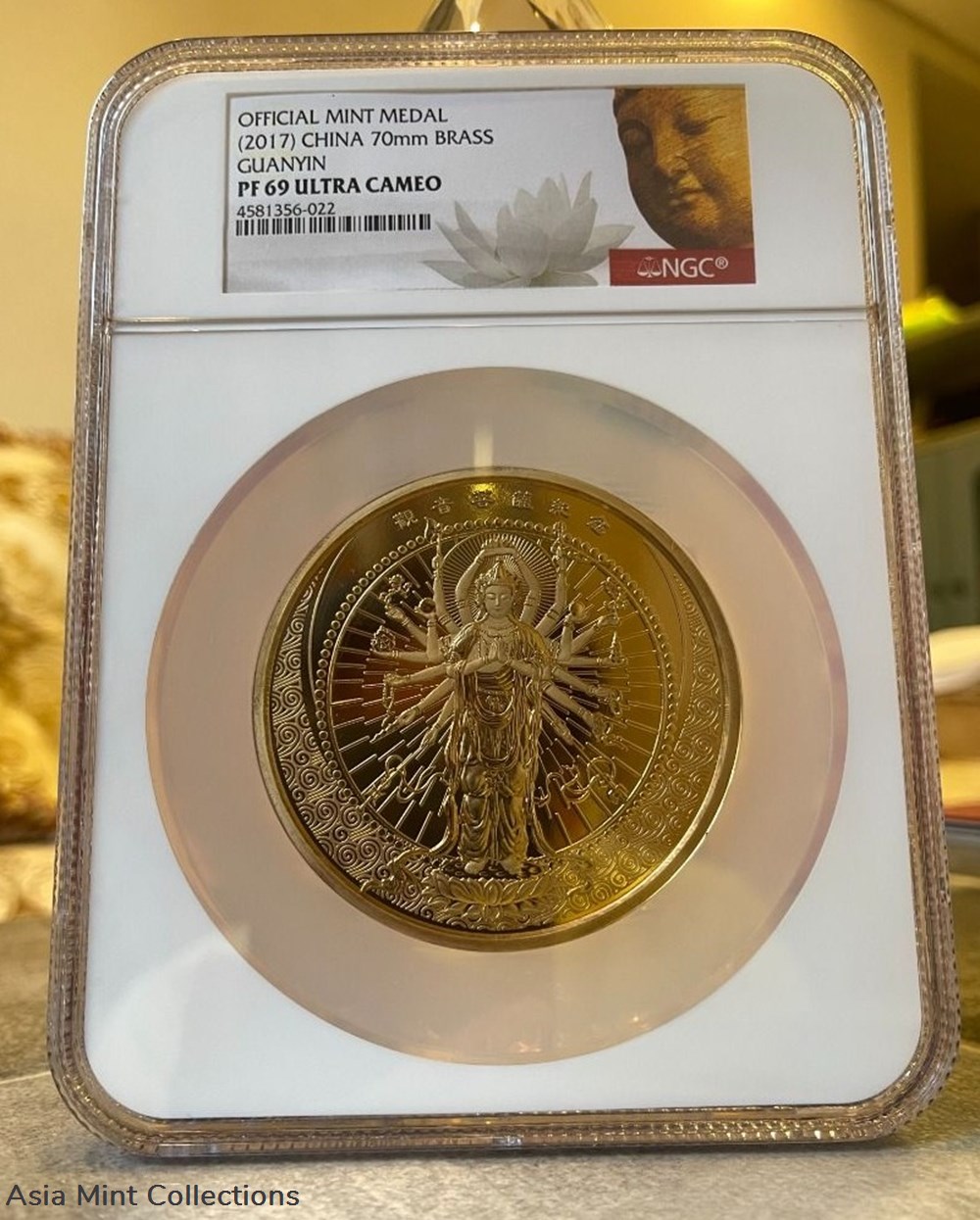 2 2017 China Official Mint Avalokiteshvara Thousand Hand GuanYin Brass Proof Medal 70mm - NGC PF69