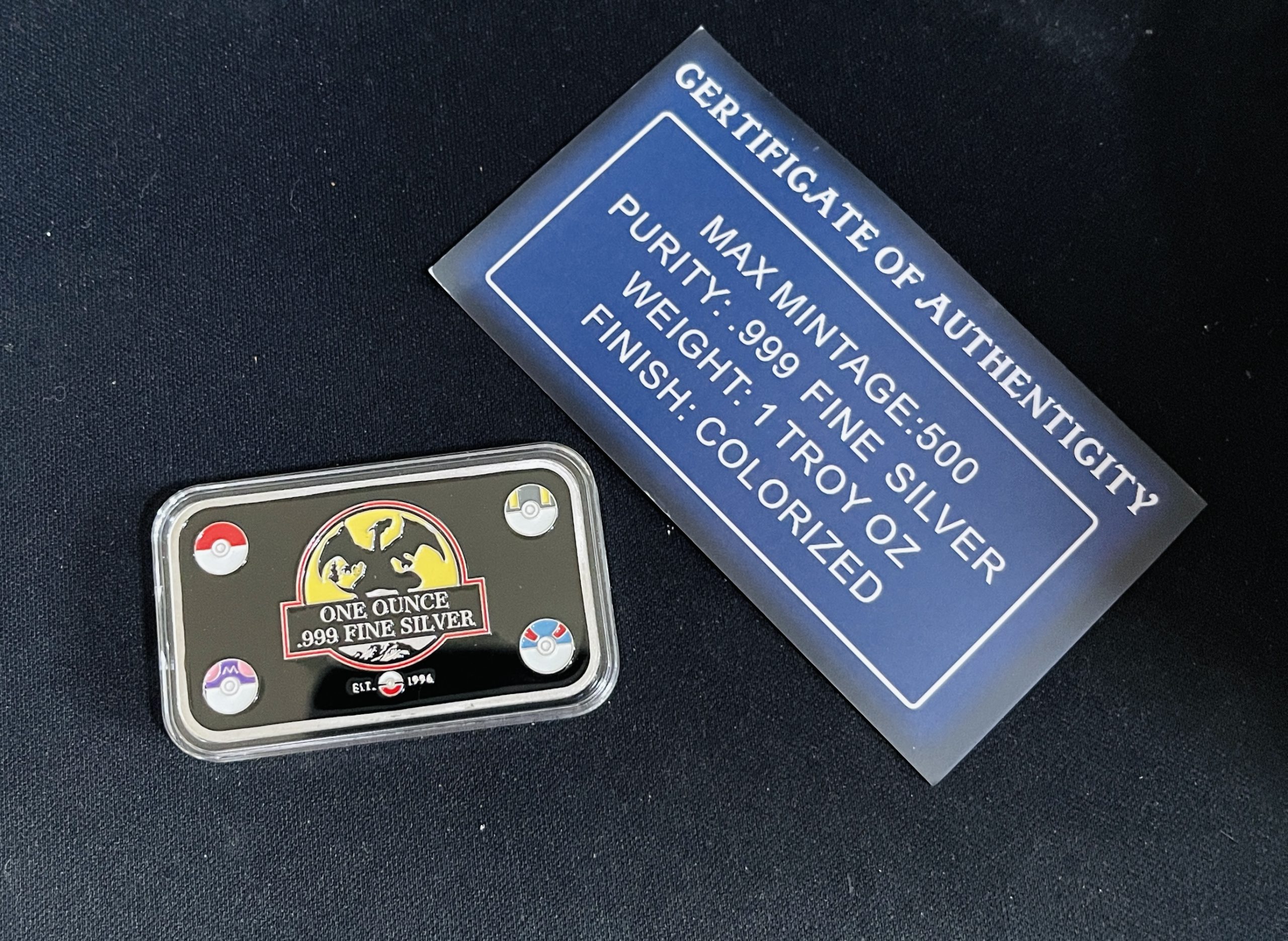 2 Fire Charizard Vs. Lucario Battle Pokémon Trading Card 1 tr. oz .999 Silver Bar
