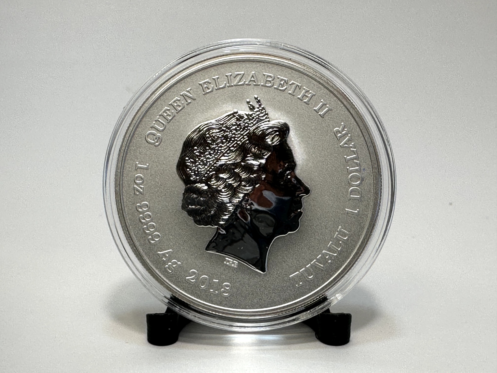 2.2018 MARVEL IRONMAN QEII REVERSE FROSTED TUVALU 1OZ SILVER PROOF $1 COIN & BOX png