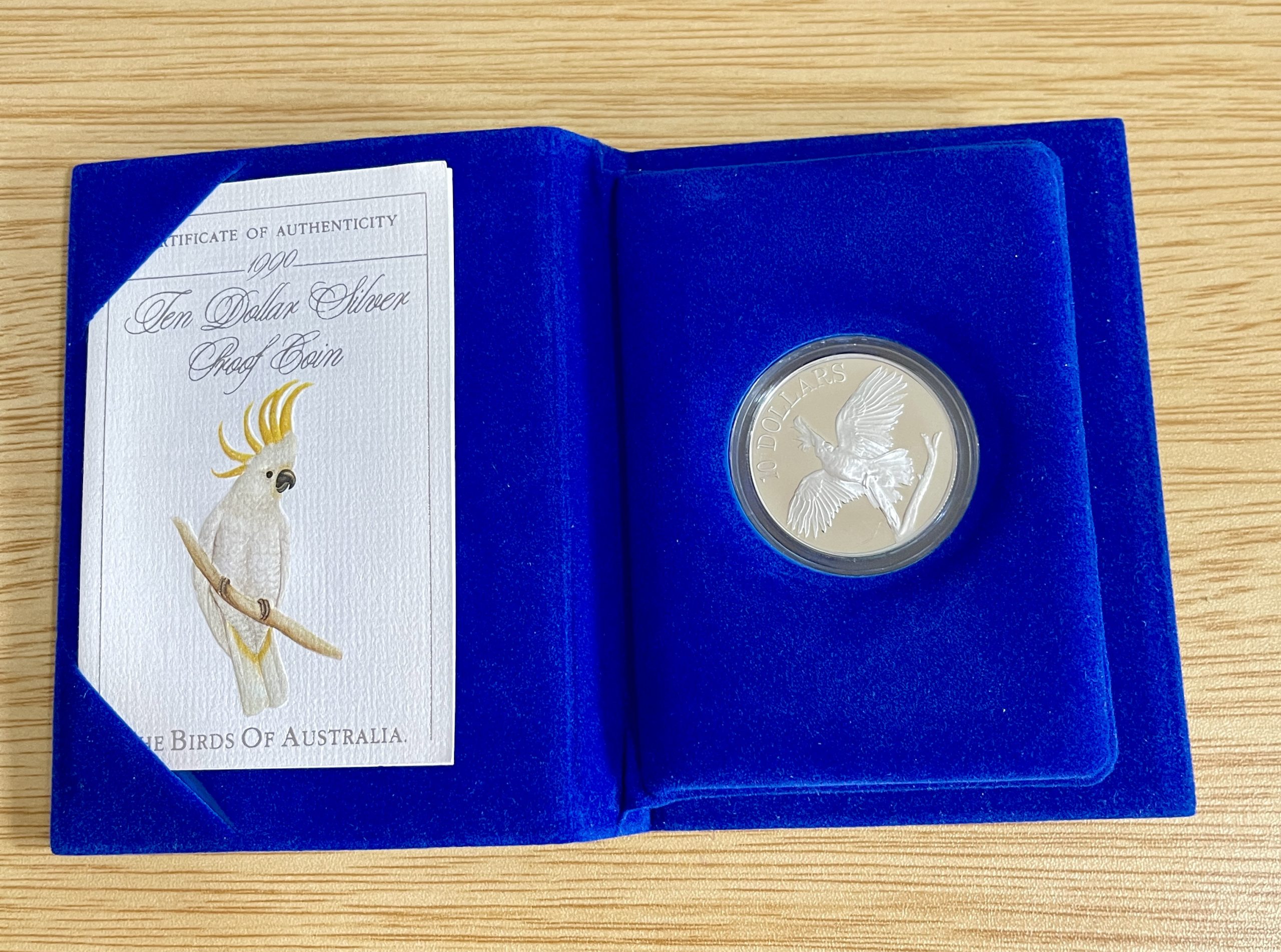 3 1990 SILVER PROOF $10 COIN - BIRDS OF AUSTRALIA - WHITE COCKATOO